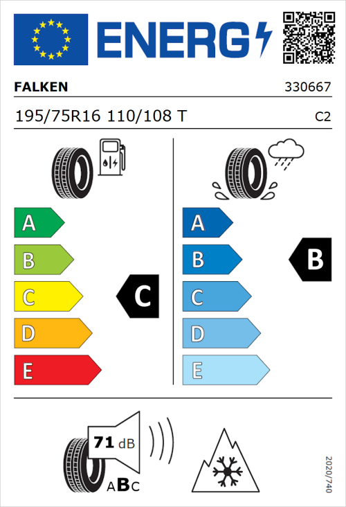 Tyre Label for Falken Euroall Season Van11 195/75R16 110/108T