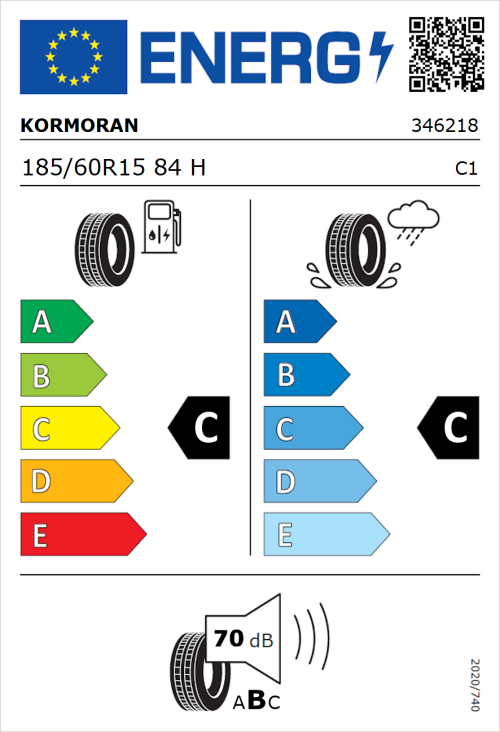 Tyre Label for Kormoran Road Performance 185/60R15 84H