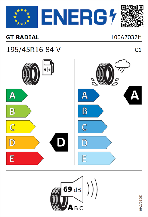 Tyre Label for GT Radial SportActive 2 195/45R16 84V