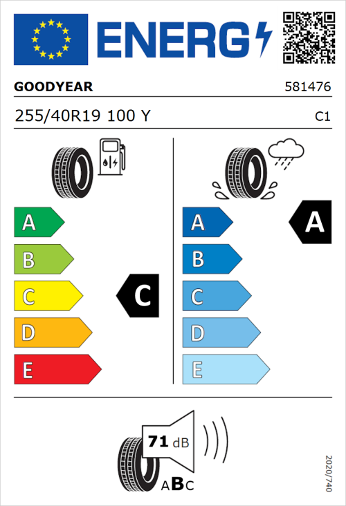 Tyre Label for Goodyear Eagle F1 Asymmetric 6 255/40R19 100Y