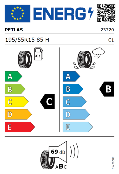 Tyre Label for Petlas Progreen PT525 195/55R15 85H