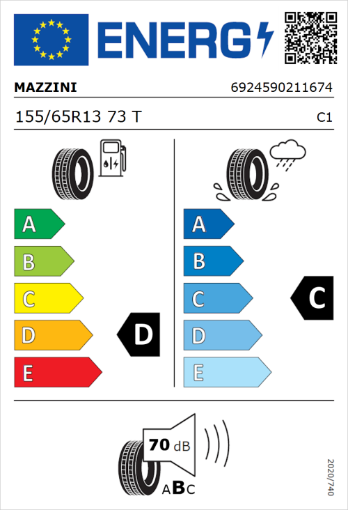 Tyre Label for Mazzini Eco 307 155/65R13 73T